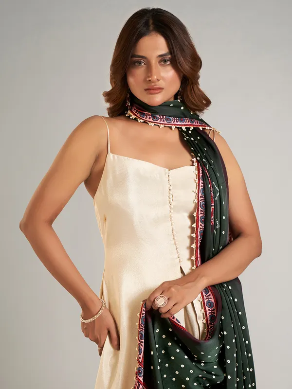 Trendy beige silk palazzo suit