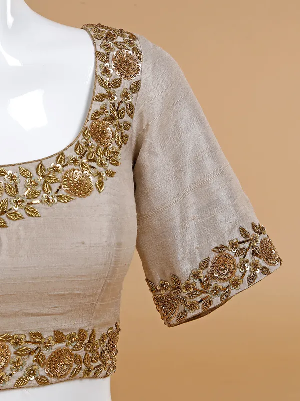 Trendy beige silk ready made blouse