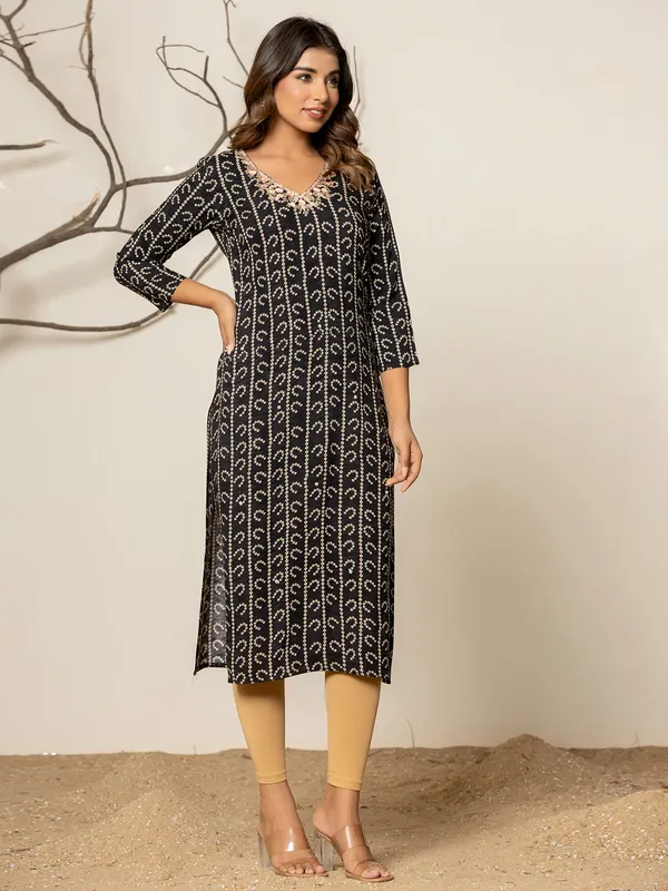 Trendy black casual silk printed kurti