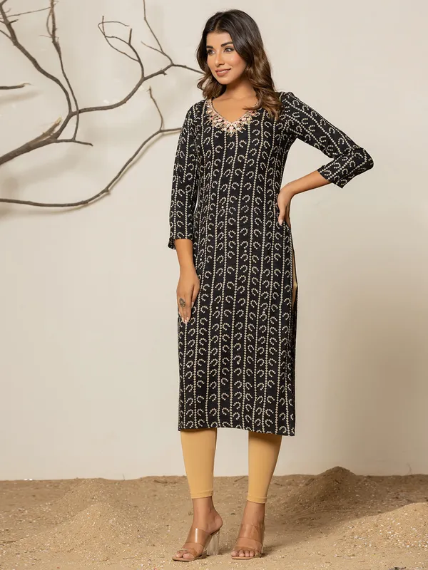 Trendy black casual silk printed kurti