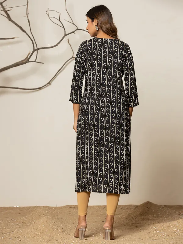 Trendy black casual silk printed kurti