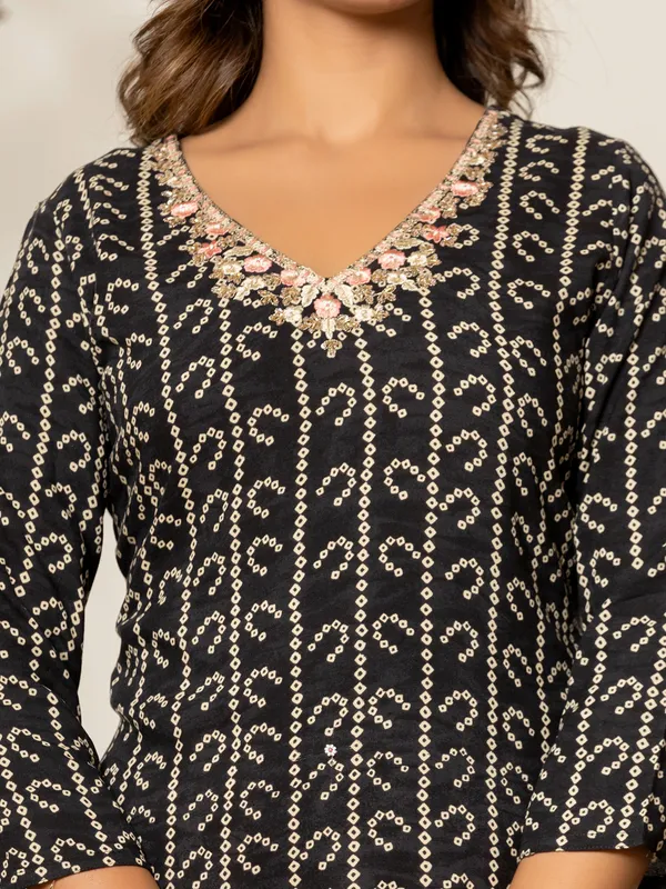 Trendy black casual silk printed kurti