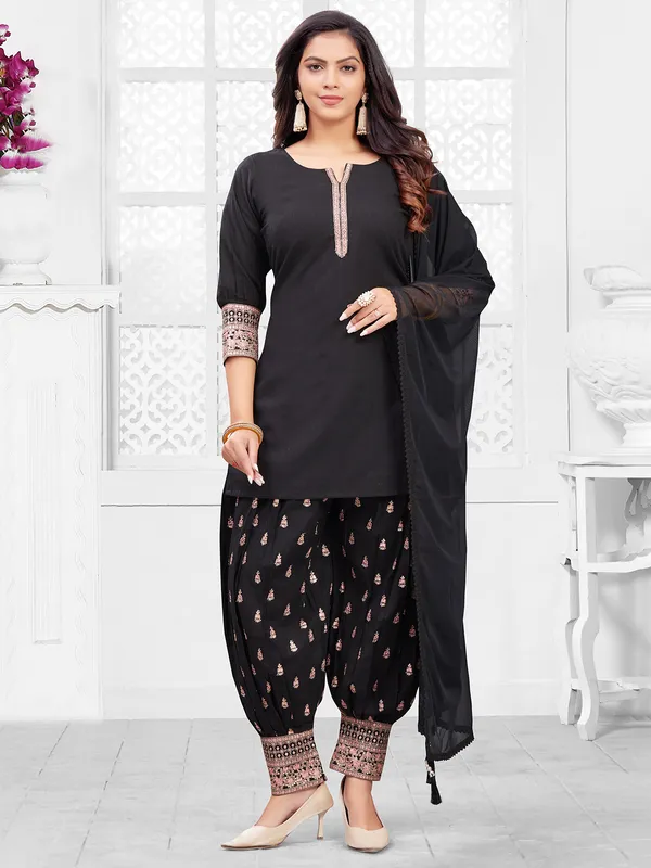 Trendy black crepe patiala salwar suit