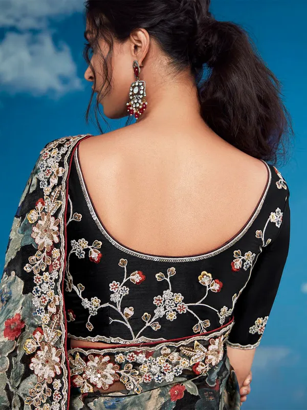 Trendy black embroidery braso saree