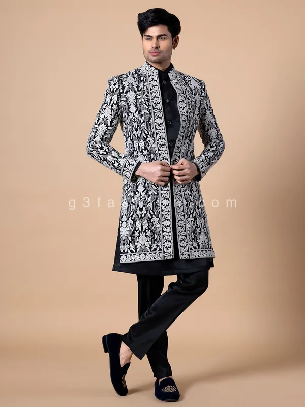 Trendy black terry rayon indowestern
