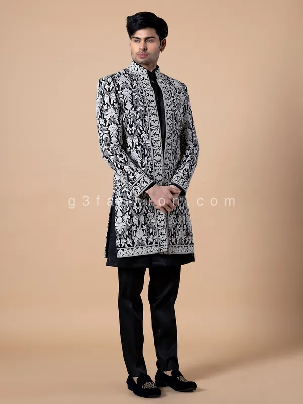 Trendy black terry rayon indowestern