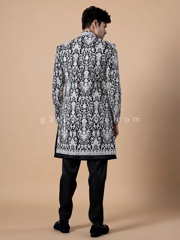 Trendy black terry rayon indowestern