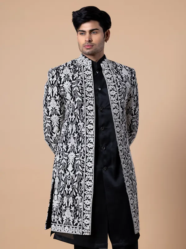 Trendy black terry rayon indowestern