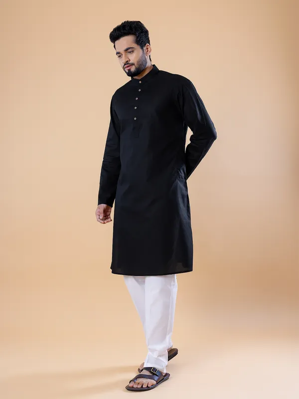 Trendy black kurta suit in cotton
