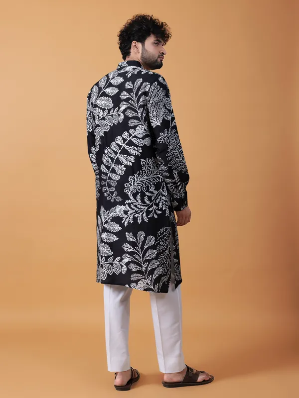 Trendy black printed kurta suit in cotton