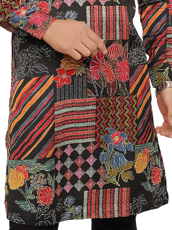 Trendy black printed silk kurta