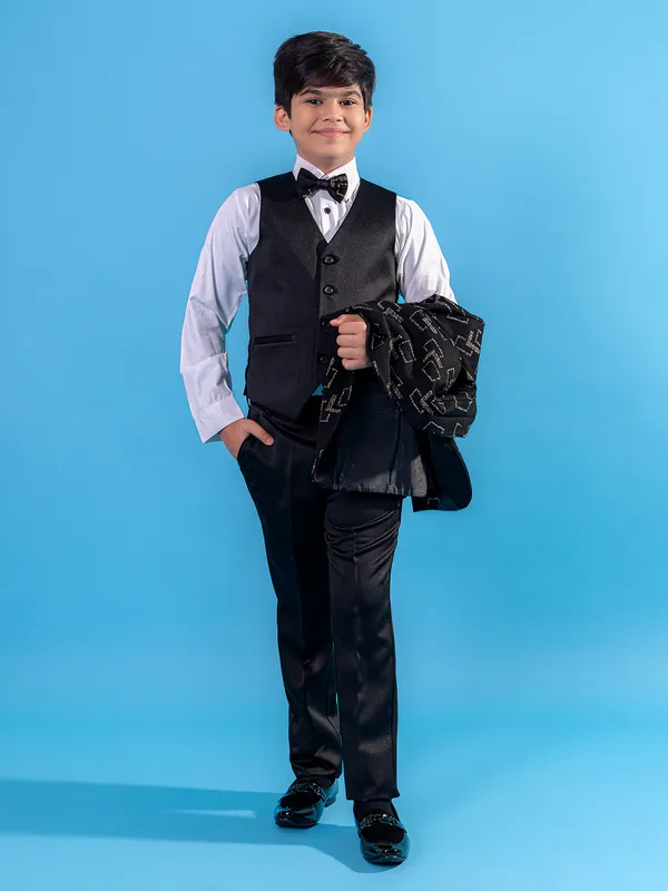 Trendy black printed suit for wedding events