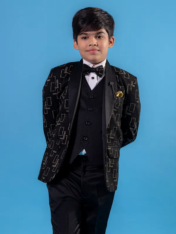 Trendy black printed suit for wedding events