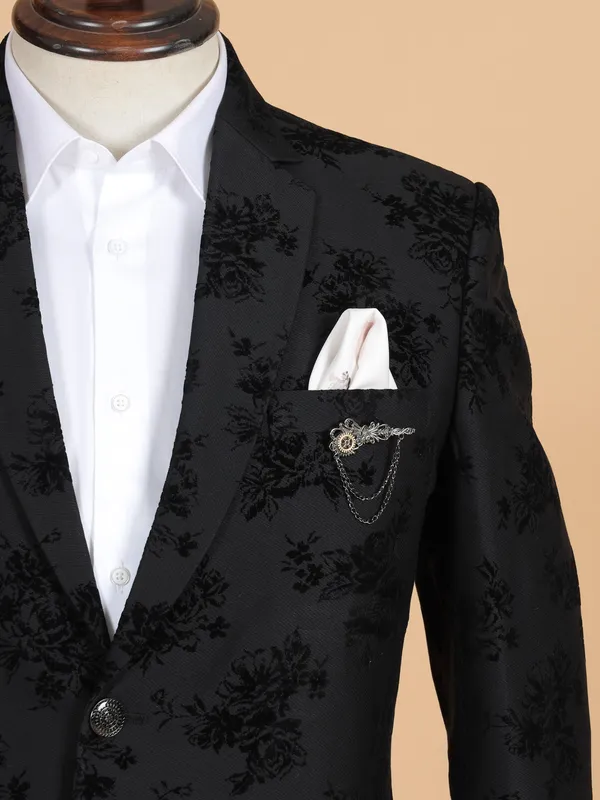 Trendy black printed terry rayon blazer