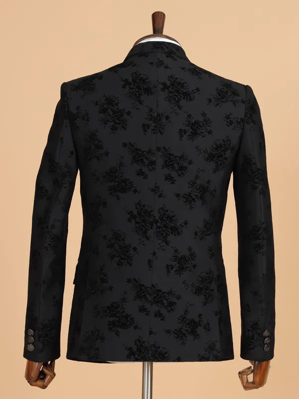 Trendy black printed terry rayon blazer
