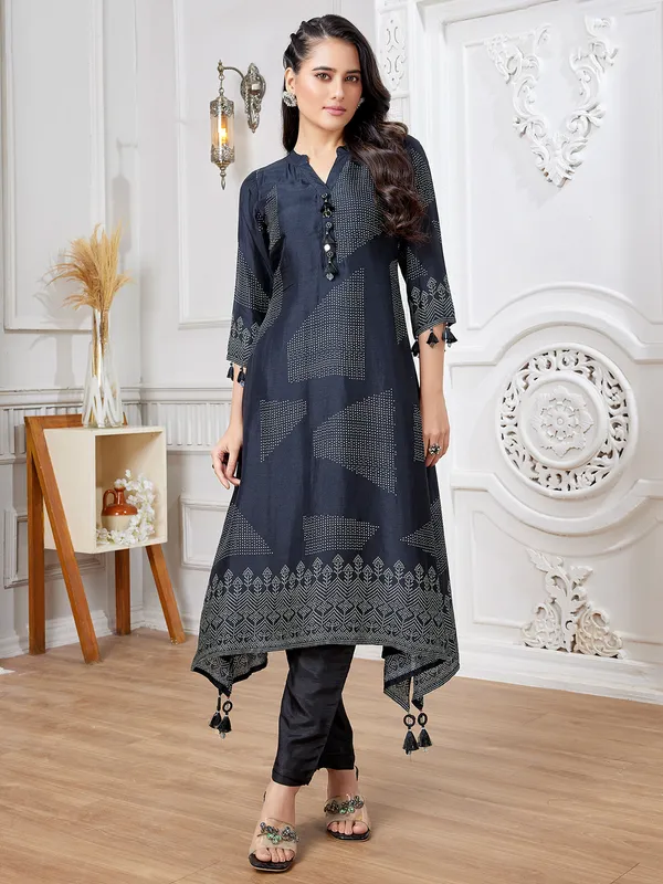 Trendy black russian silk kurti set