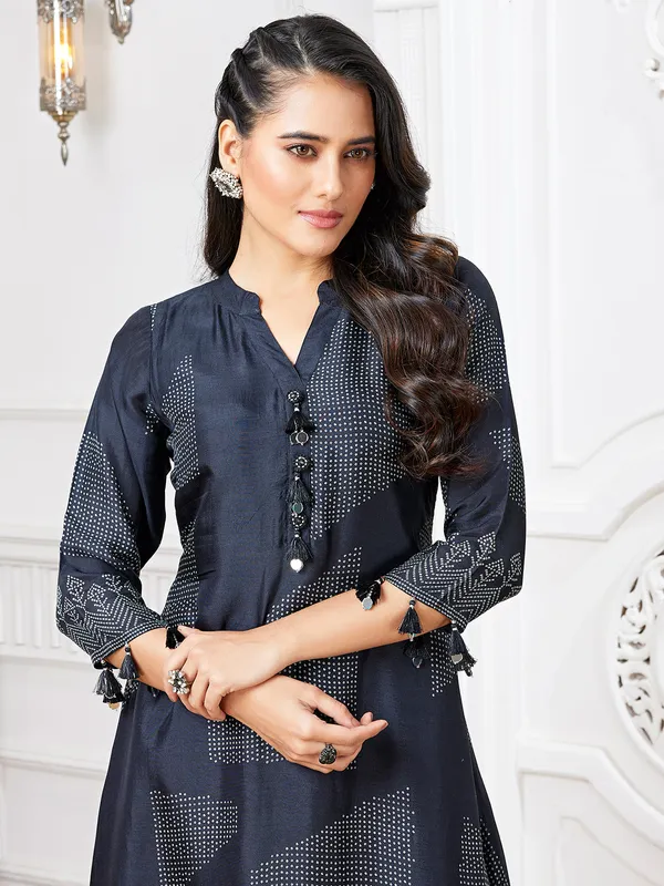 Trendy black russian silk kurti set
