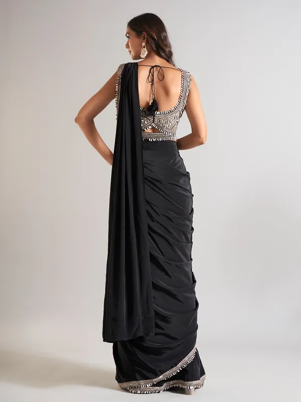 Trendy black saree in satin silk