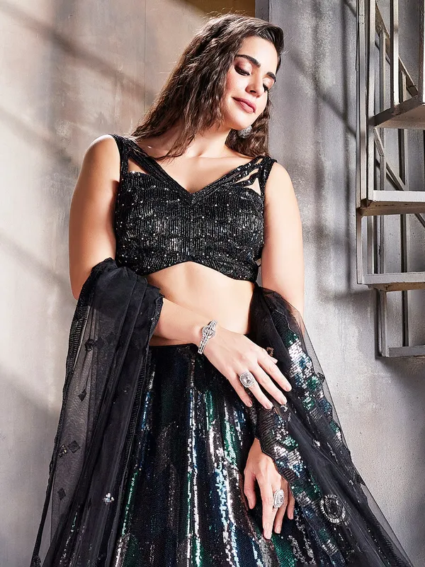 Trendy black sequins lehenga choli