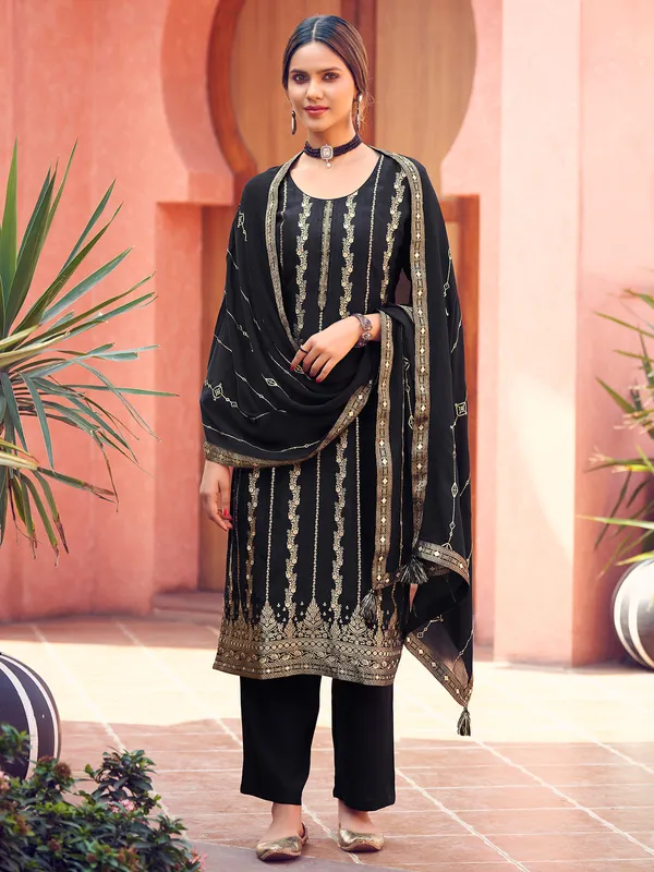 Trendy navy silk salwar suit