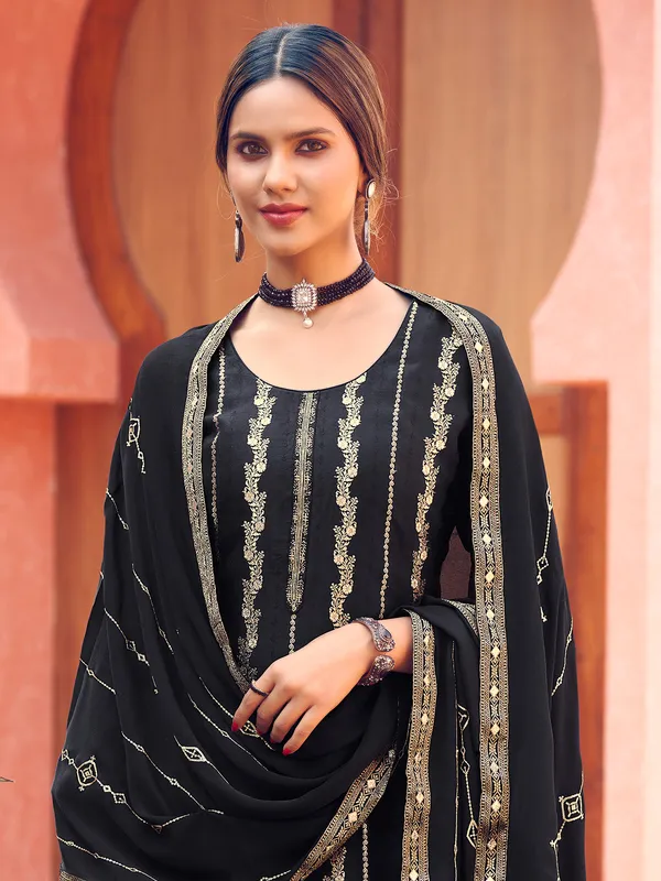 Trendy navy silk salwar suit