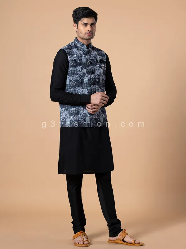 Trendy black silk waistcoat set