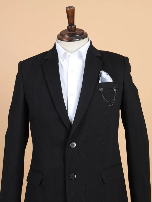 Trendy black texture terry rayon blazer