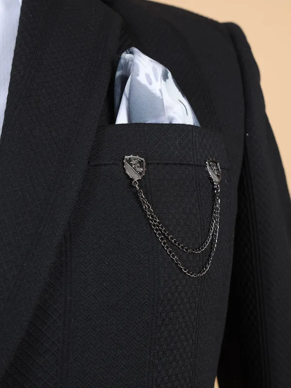 Trendy black texture terry rayon blazer