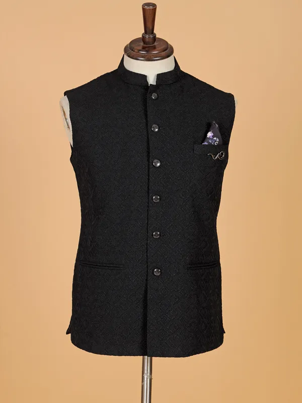 Trendy black texture waistcoat