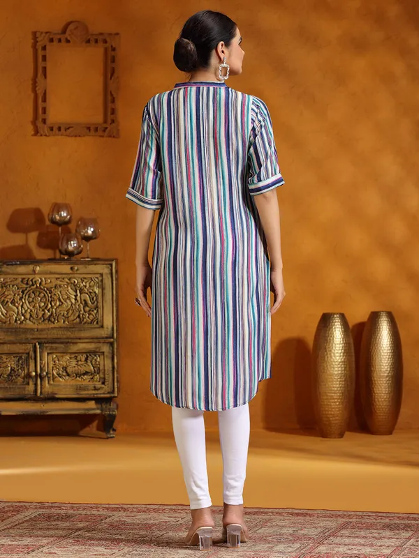 Trendy blue casual silk printed kurti