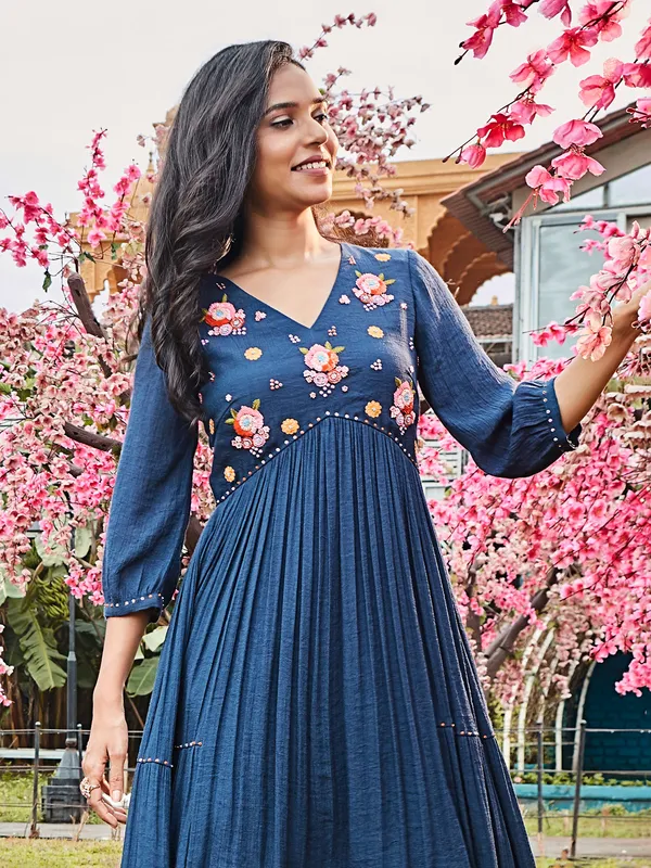 Trendy blue cotton casual kurti