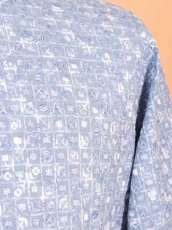 Trendy blue cotton silk kurta suit for men