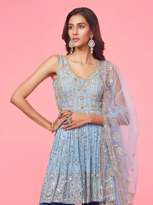 Trendy blue georgette sharara suit