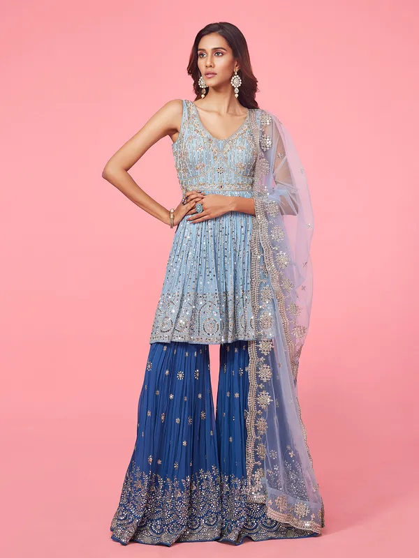 Trendy blue georgette sharara suit