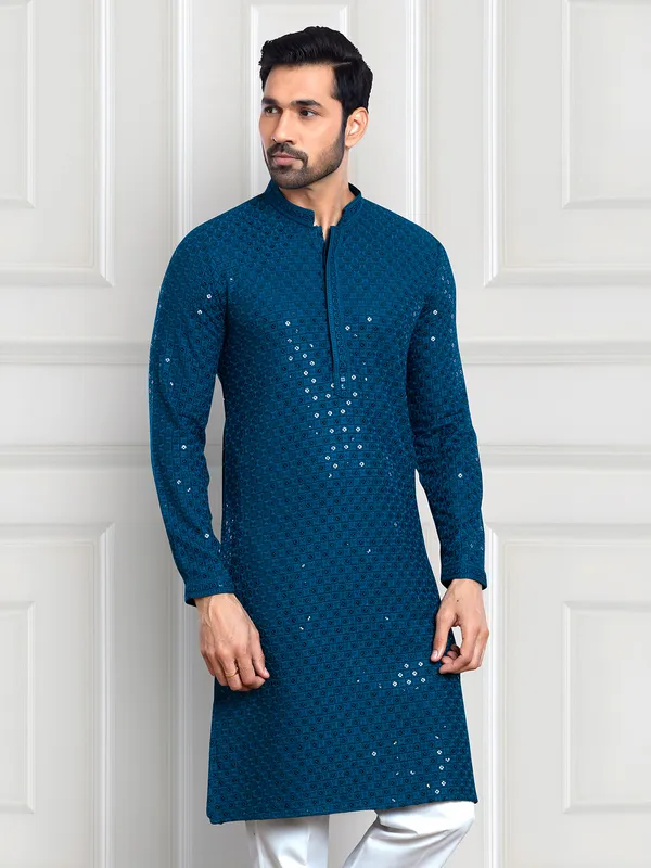 Trendy blue  Men Kurta pajama for festive