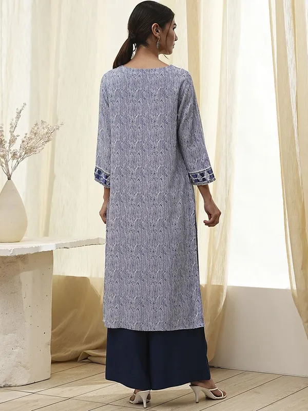 Trendy blue printed cotton silk kurti