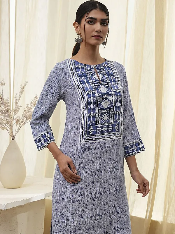 Trendy blue printed cotton silk kurti