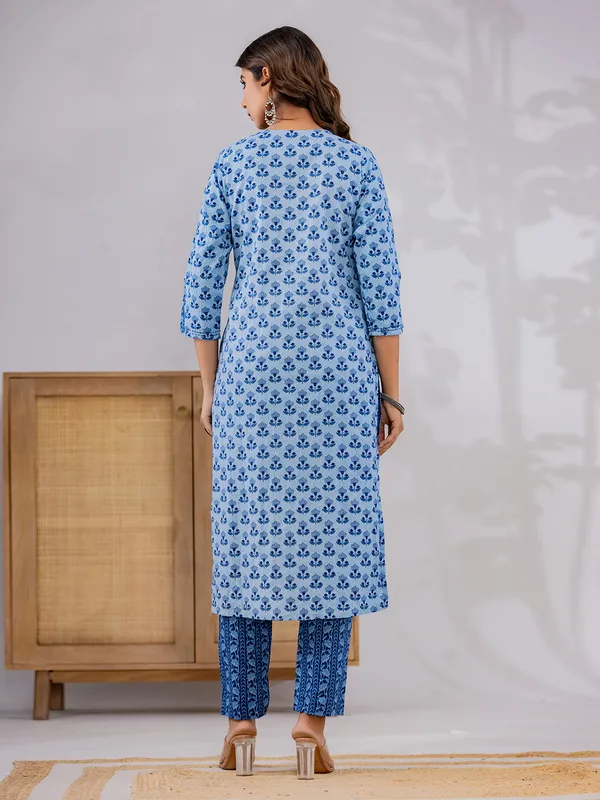 Trendy blue printed kurti set with dupatta