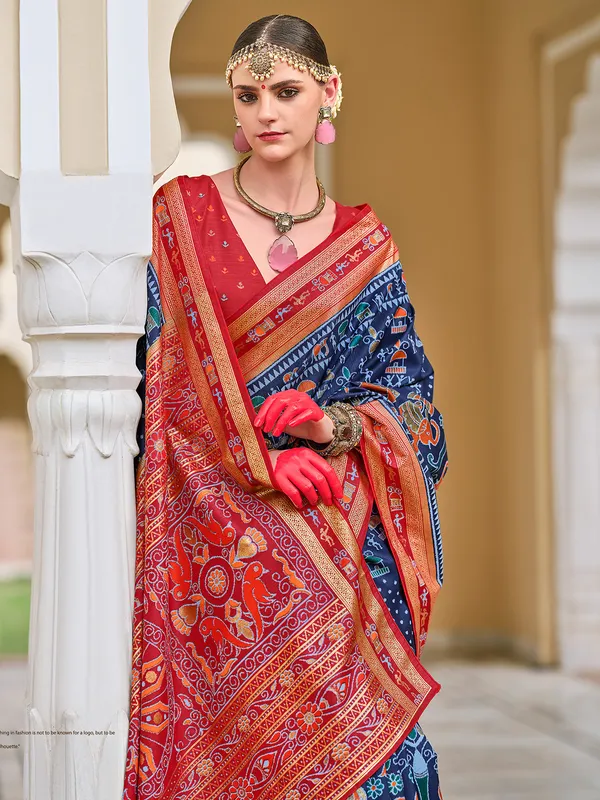 Trendy blue printed silk saree