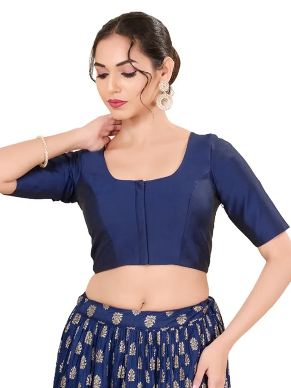 Trendy blue ready made silk blouse