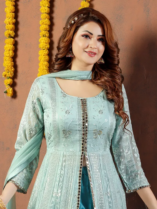 Trendy blue shaded georgette palazzo suit
