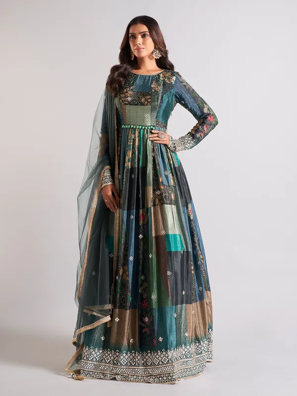 Trendy blue silk anarkali salwar suit