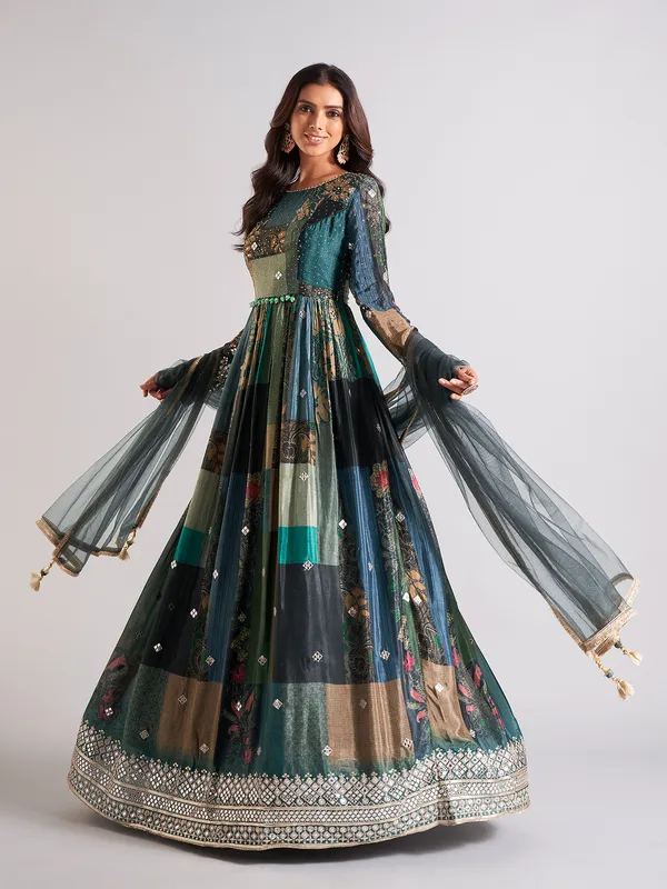 Trendy blue silk anarkali salwar suit