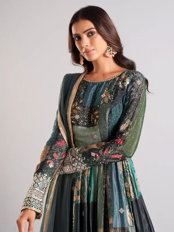 Trendy blue silk anarkali salwar suit