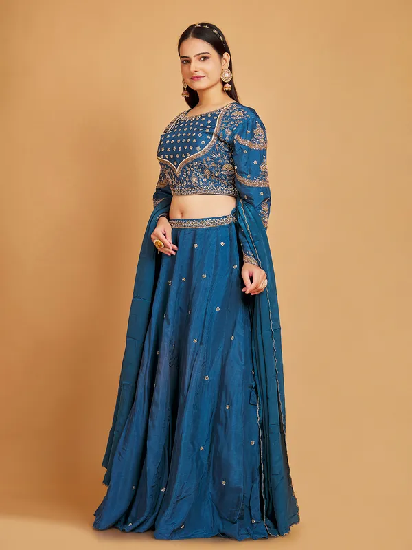 Trendy blue wedding lehenga choli in silk