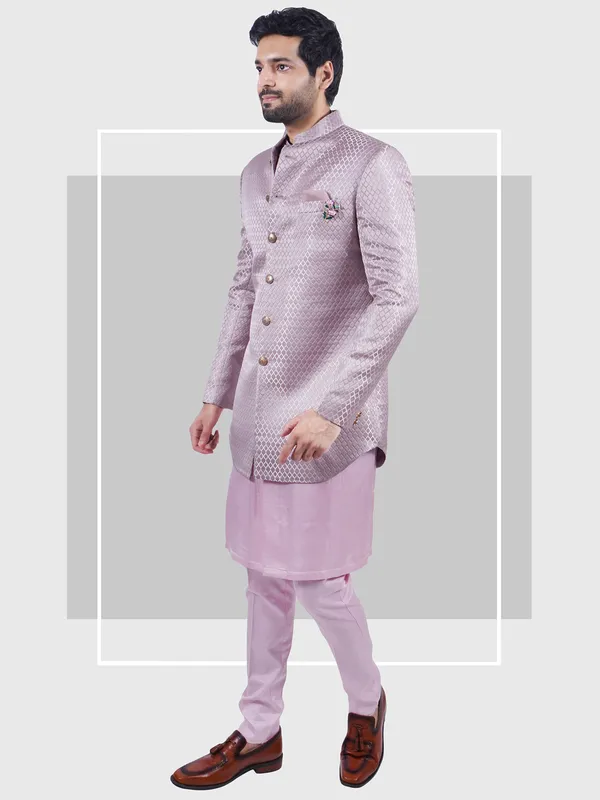 Trendy blush pink wedding wear indowestern in jacquard