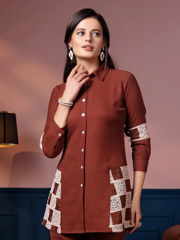 Trendy brown cotton co ord set