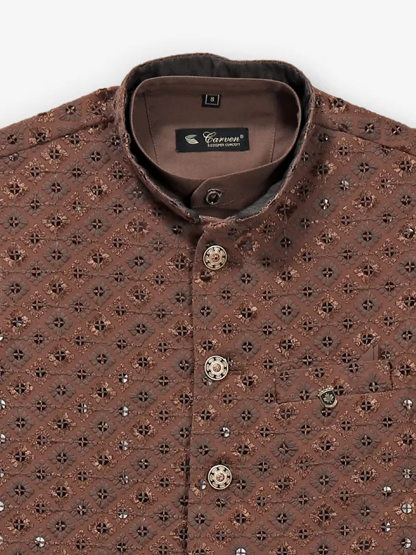 Trendy brown cotton silk waistcoat set