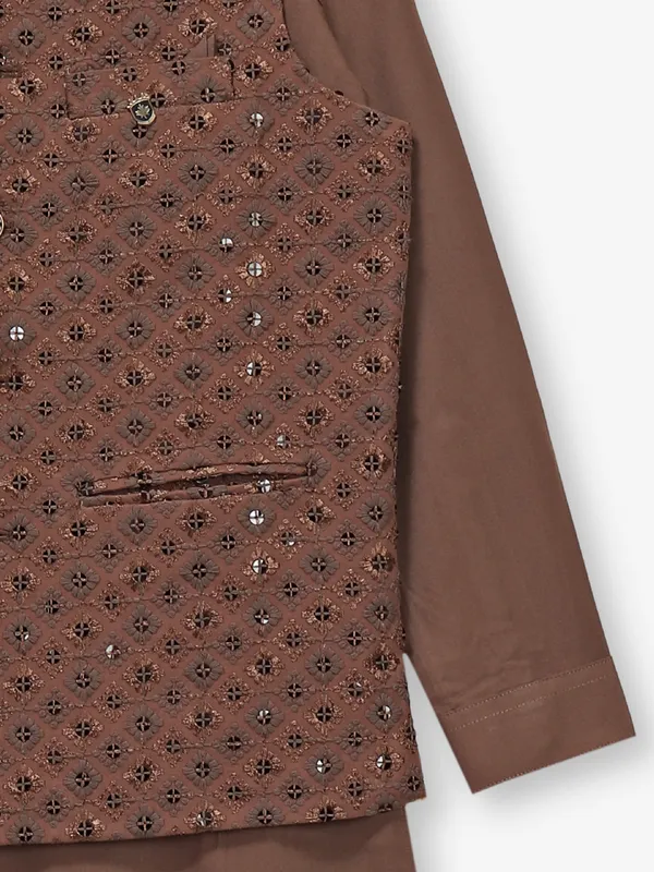 Trendy brown cotton silk waistcoat set