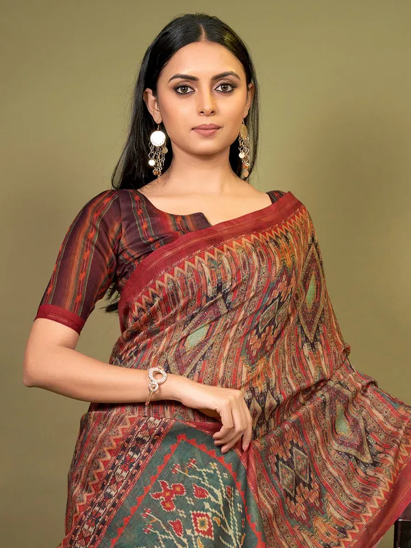 Trendy cotton multi color festive saree